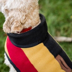 Horseware Newmarket Dog Fleece Coat with Witney Stripes in Gold, Red & Black