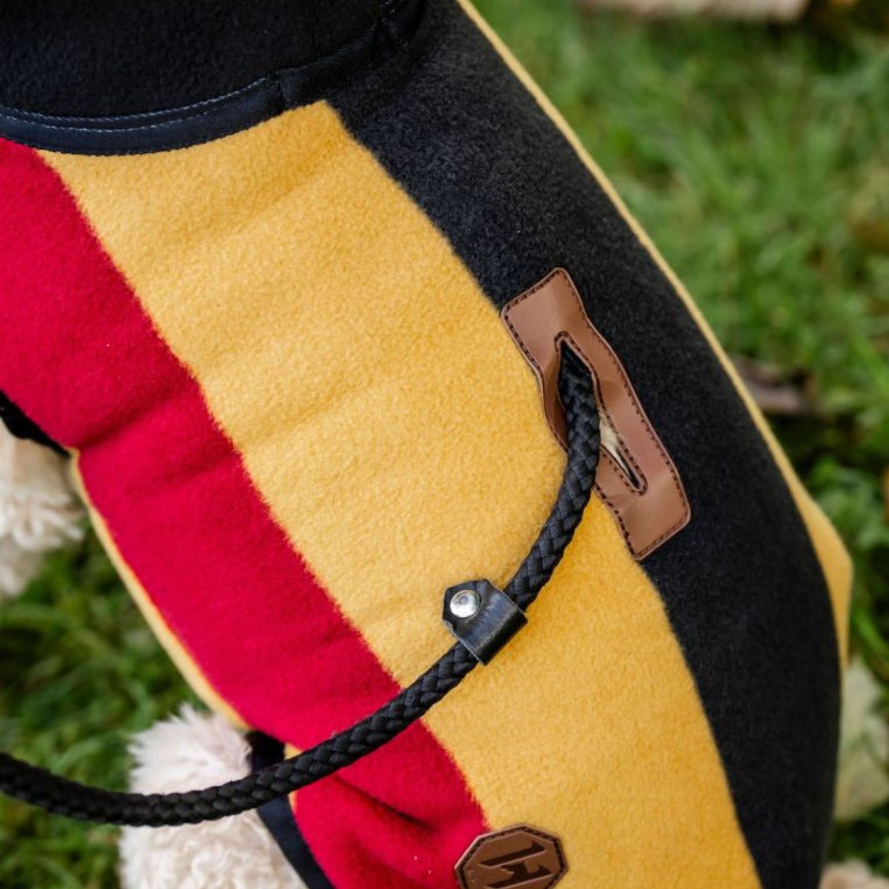 Horseware Newmarket Dog Fleece Coat with Witney Stripes in Gold, Red & Black