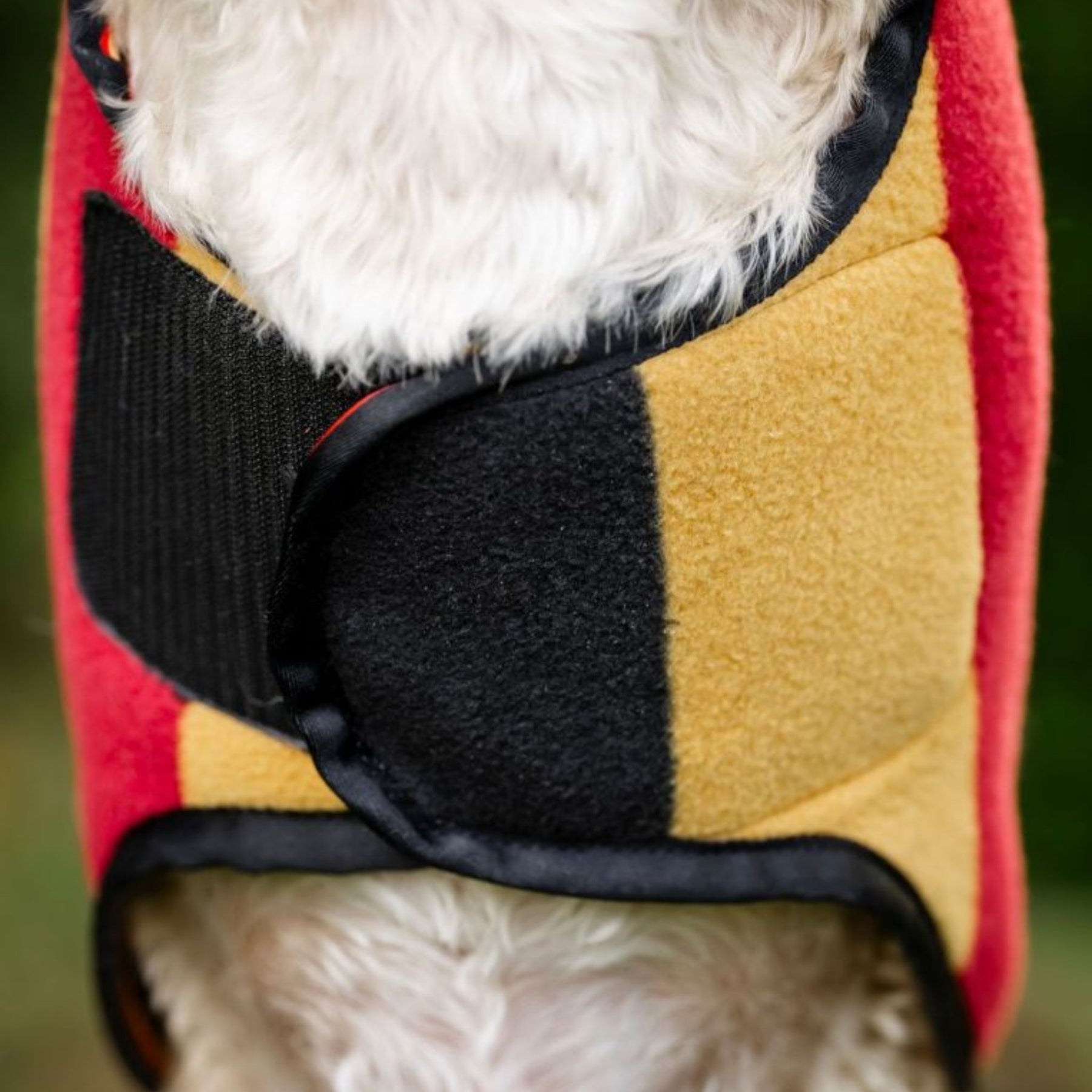 Horseware Newmarket Dog Fleece Coat with Witney Stripes in Gold, Red & Black