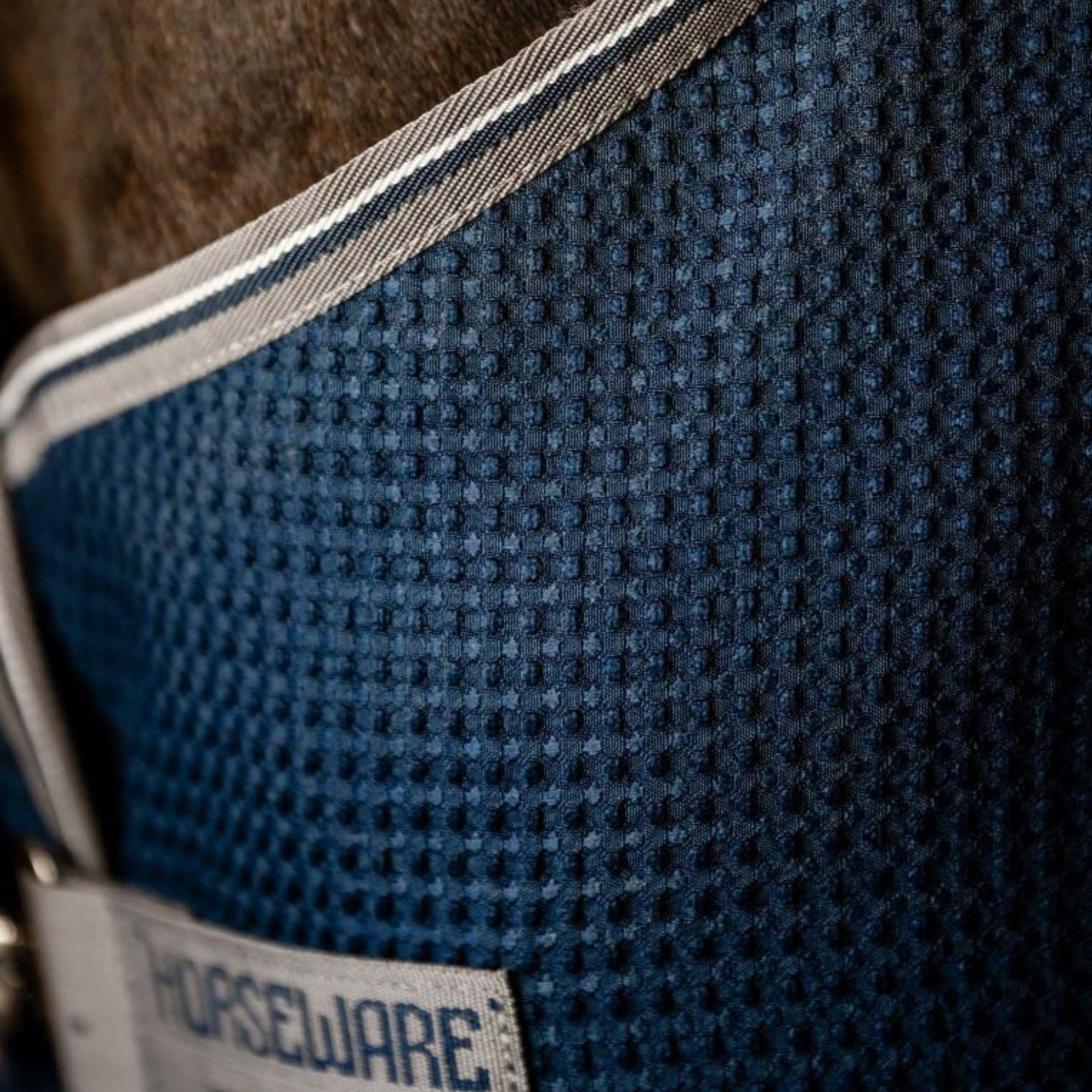 Horseware Rambo Techni-Waffle Cooler in Navy/Thunderstorm Grey & Silver (No Fill)