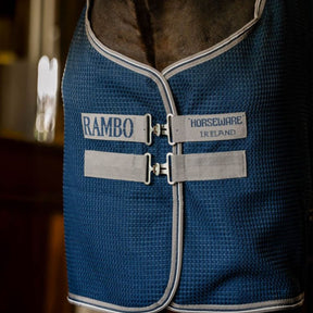 Horseware Rambo Techni-Waffle Cooler in Navy/Thunderstorm Grey & Silver (No Fill)