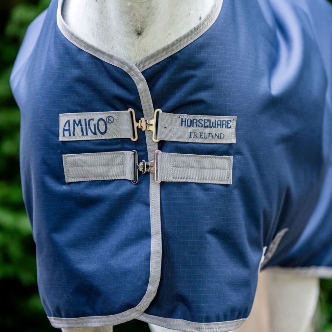 Horseware Amigo Ripstop 900D Fleece Lined Turnout Rug in Navy/Titanium Grey (50g)