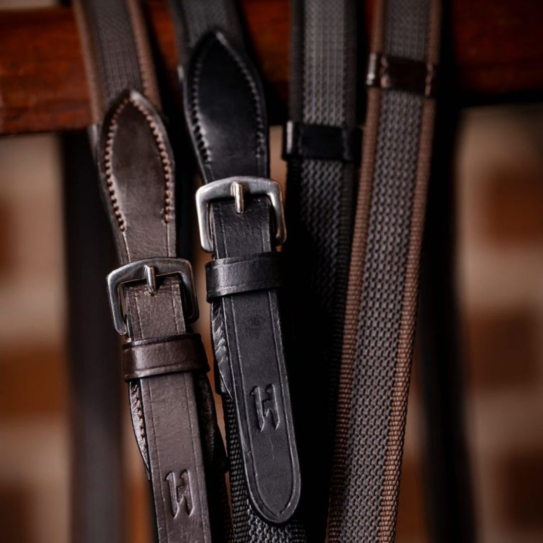 Horseware Rubber Grip Continental Reins in Black