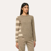 Humility Women's Asymmetrical Jumper in Taupe with Wide Stripes