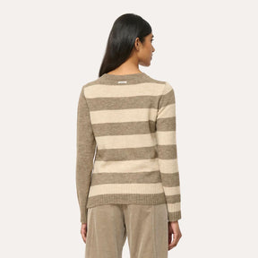 Humility Women's Asymmetrical Jumper in Taupe with Wide Stripes