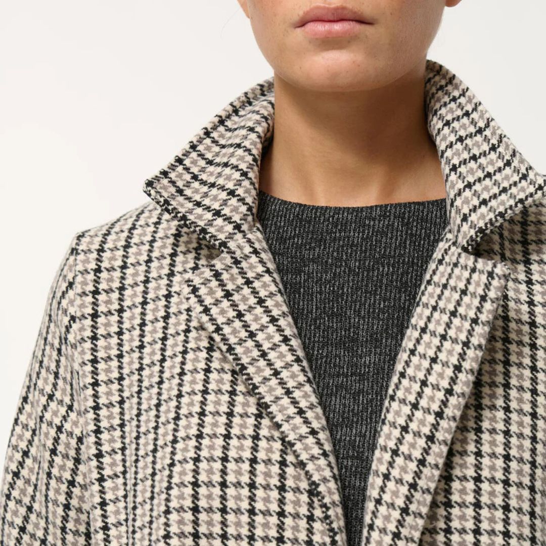 Humility Women's Houndstooth Long Coat in Grey