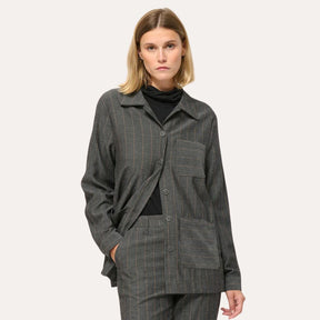 Humility Women's Straight Worker Jacket in Grey with Fine Stripes