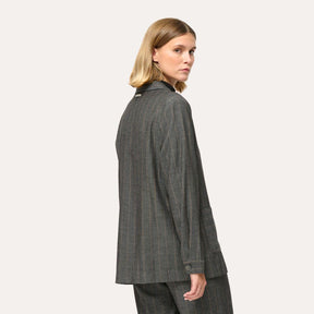 Humility Women's Straight Worker Jacket in Grey with Fine Stripes