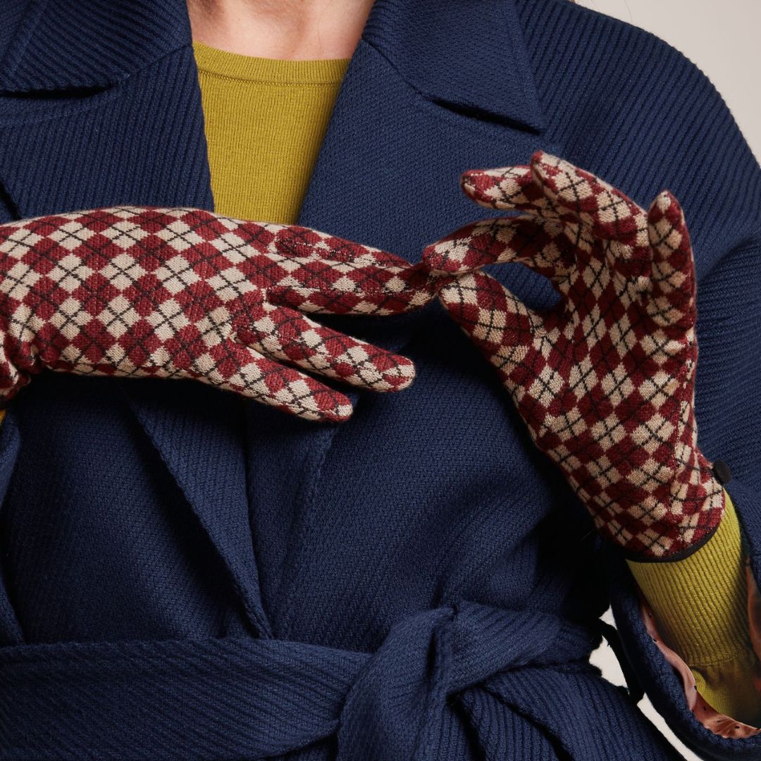 King Louie Argyle Gloves in Cabernet Red