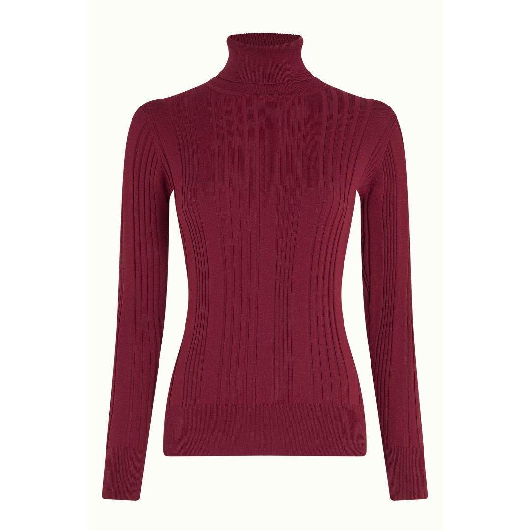 King Louie Women's Rib Rollneck Top Club in Carbenet Red