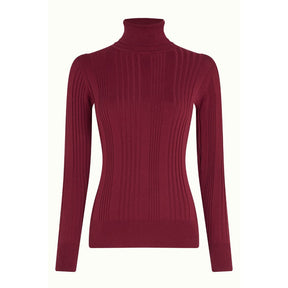 King Louie Women's Rib Rollneck Top Club in Carbenet Red