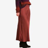 La Fee Maraboutee Women's Long Flowing Satin Skirt in Cranberry