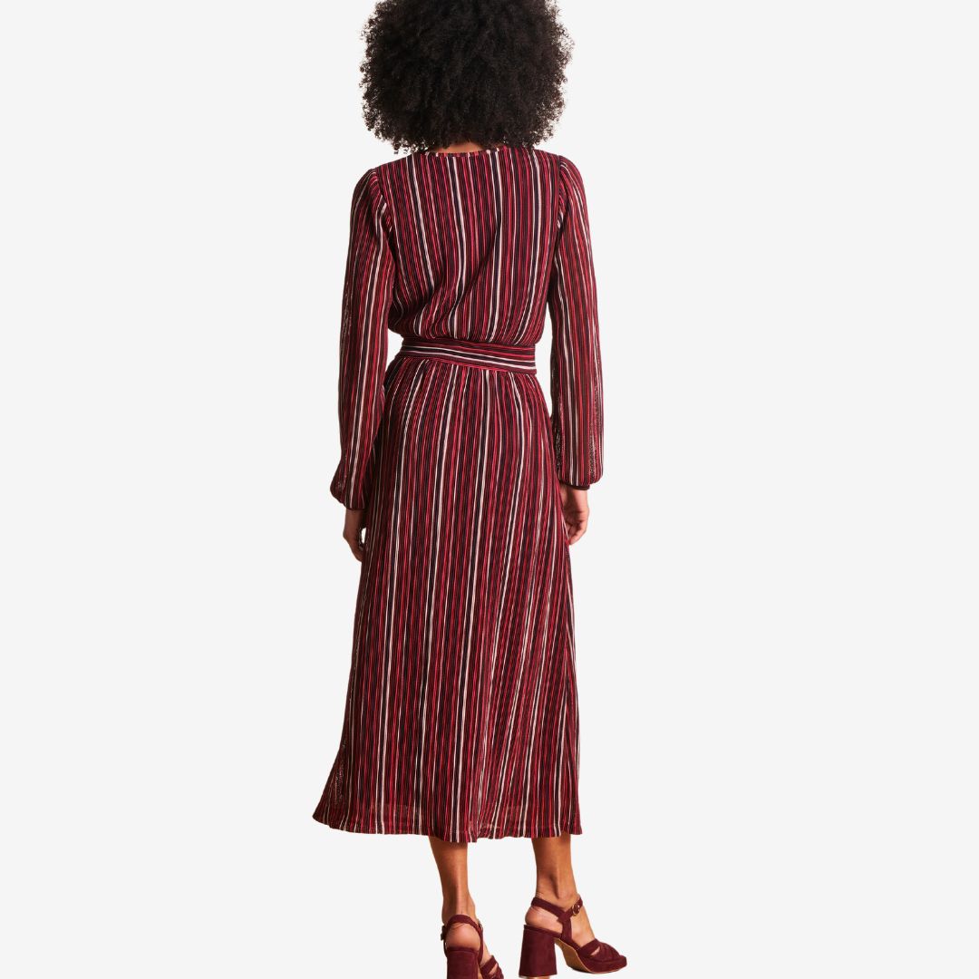 La Fee Maraboutee Women's Long Striped Dress in Cranberry in Pink