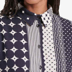 La Fee Maraboutee Women's Loose-Fitting Printed Shirt in Navy & White