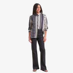 La Fee Maraboutee Women's Loose-Fitting Printed Shirt in Navy & White