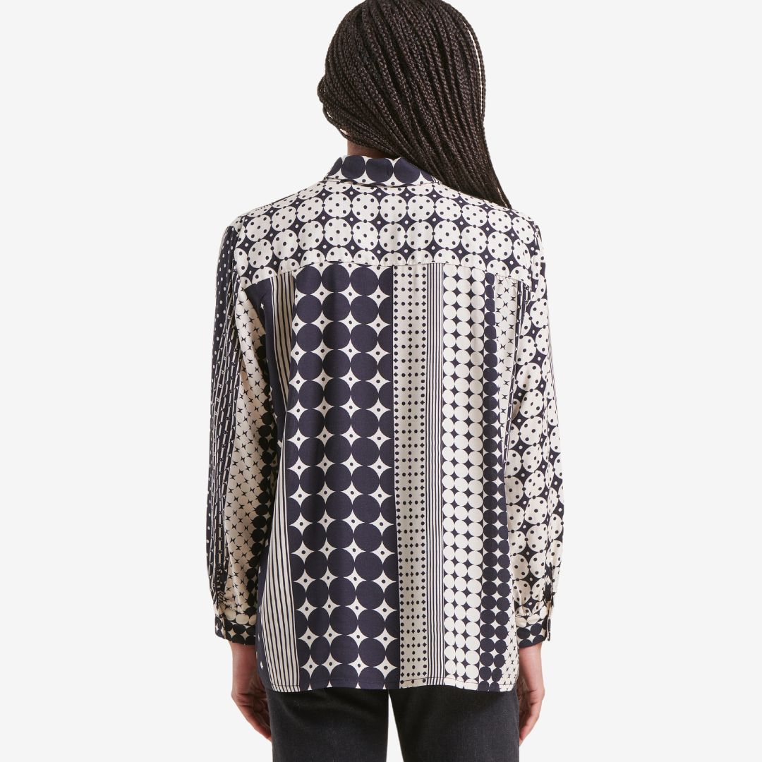 La Fee Maraboutee Women's Loose-Fitting Printed Shirt in Navy & White