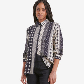 La Fee Maraboutee Women's Loose-Fitting Printed Shirt in Navy & White