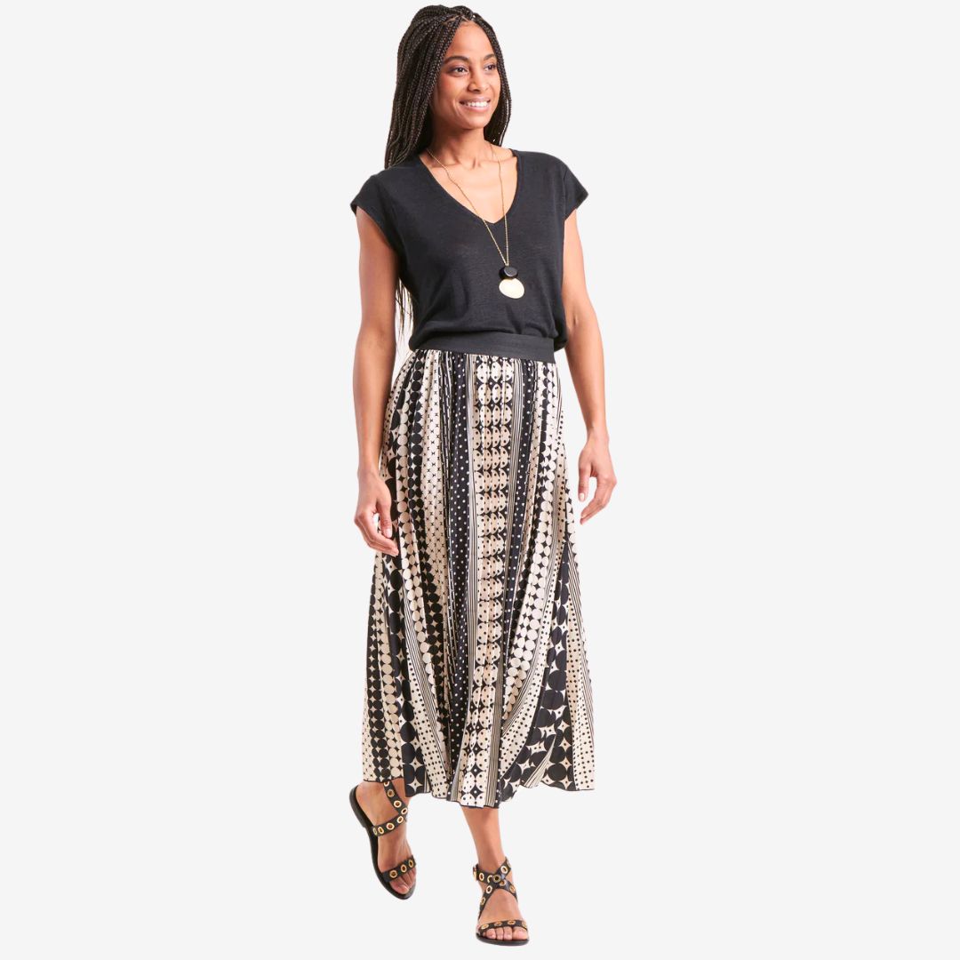 La Fee Maraboutee Women's Mid-Length Skirt in Ecru with Blue and White Print