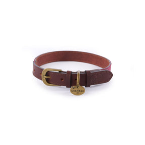 Le Chameau Waxed Cotton/Leather Dog Collar in Rouge
