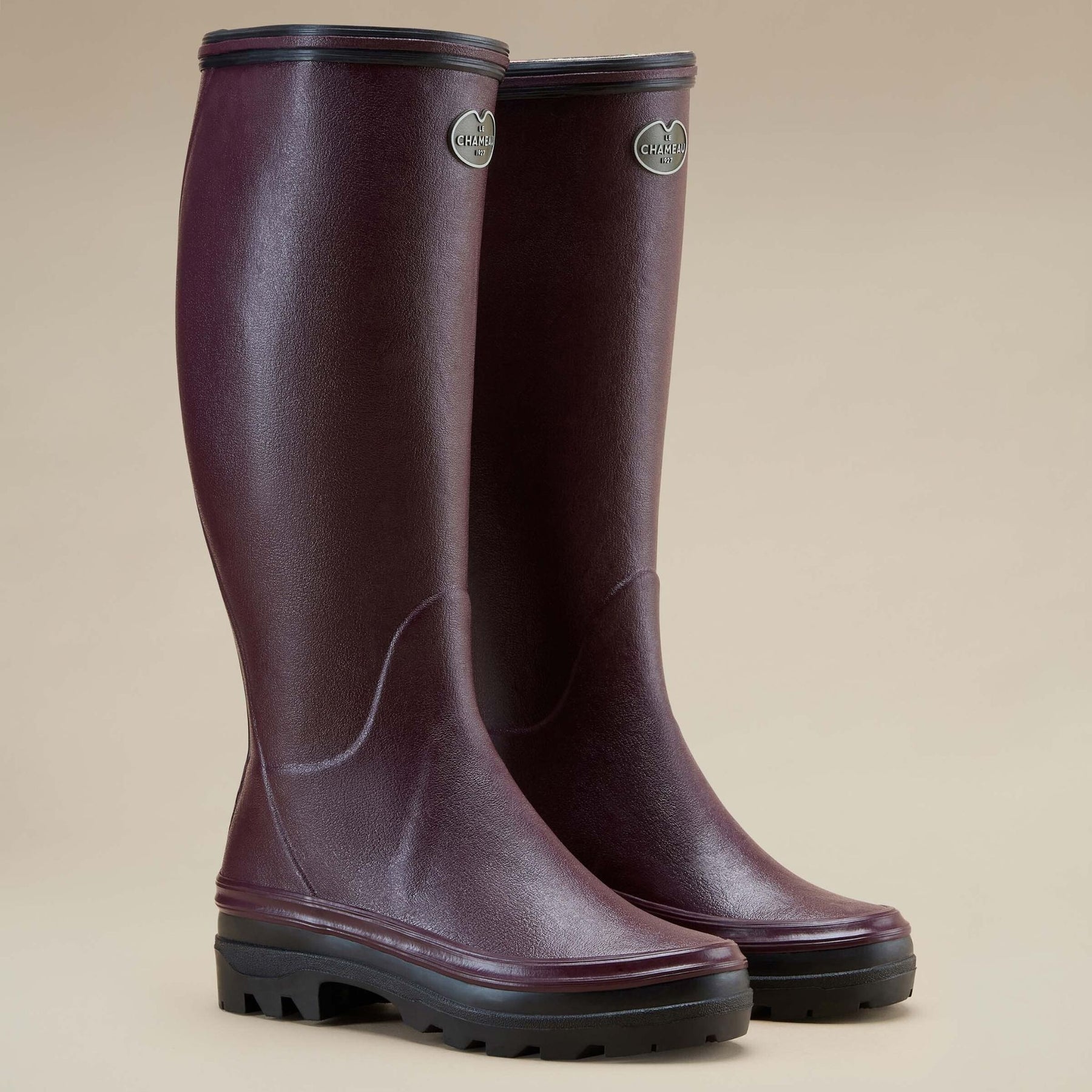Le Chameau Women's Giverny Jersey Lined Wellington Boot in Cherry