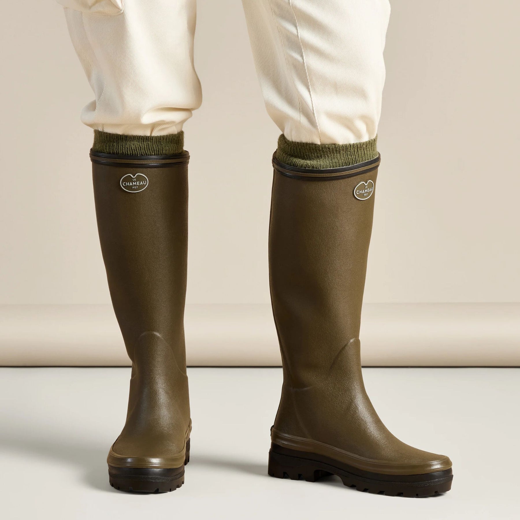 Le Chameau Women's Giverny Jersey Lined Wellington Boot in Vert Chameau (Chameau Green)