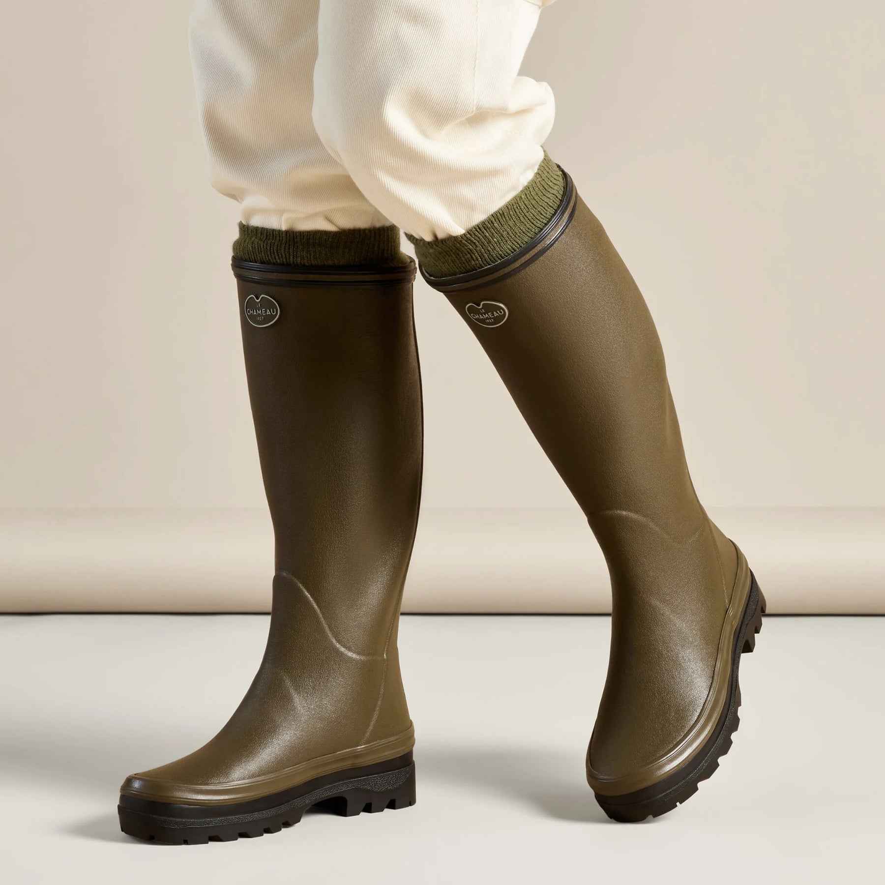 Le Chameau Women's Giverny Jersey Lined Wellington Boot in Vert Chameau (Chameau Green)