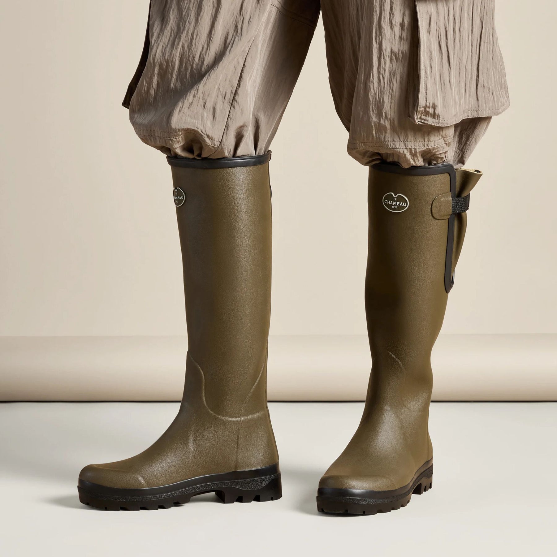 Le Chameau Women's Vierzon Jersey Lined Wellington Boots in Vert Chameau (Chameau Green)