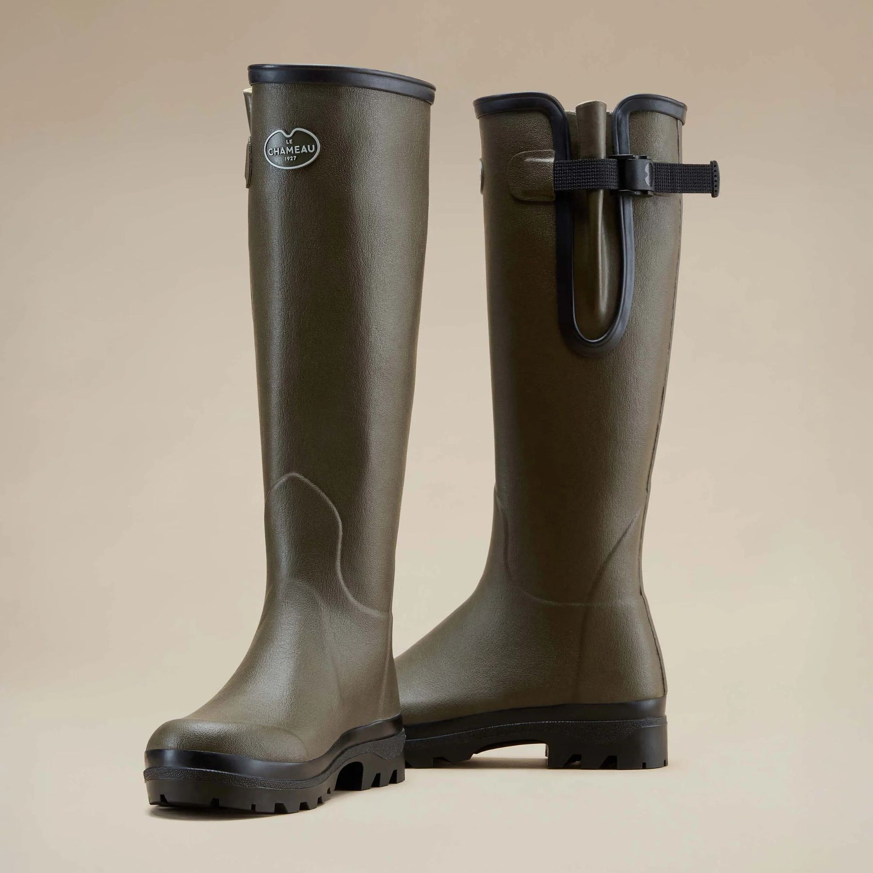 Le Chameau Women's Vierzon Jersey Lined Wellington Boots in Vert Chameau (Chameau Green)