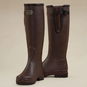 Le Chameau Women's Vierzon Héritage Jersey Lined Wellington Boot in Marron Fonce