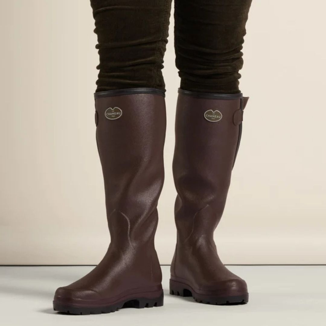 Le Chameau Women's Vierzon Héritage Jersey Lined Wellington Boot in Marron Fonce