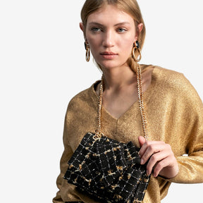 Lola Casademunt Tweed Crossbody Bag in Black & Gold