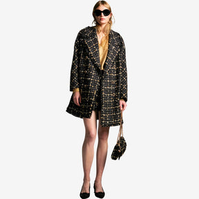 Lola Casademunt Women's Check Shimmer Coat in Black & Brown