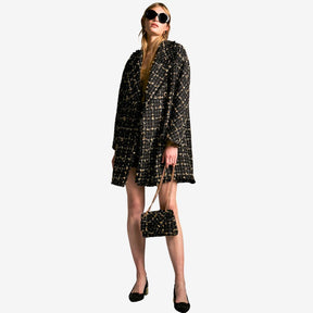 Lola Casademunt Women's Check Shimmer Coat in Black & Brown