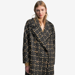 Lola Casademunt Women's Check Shimmer Coat in Black & Brown