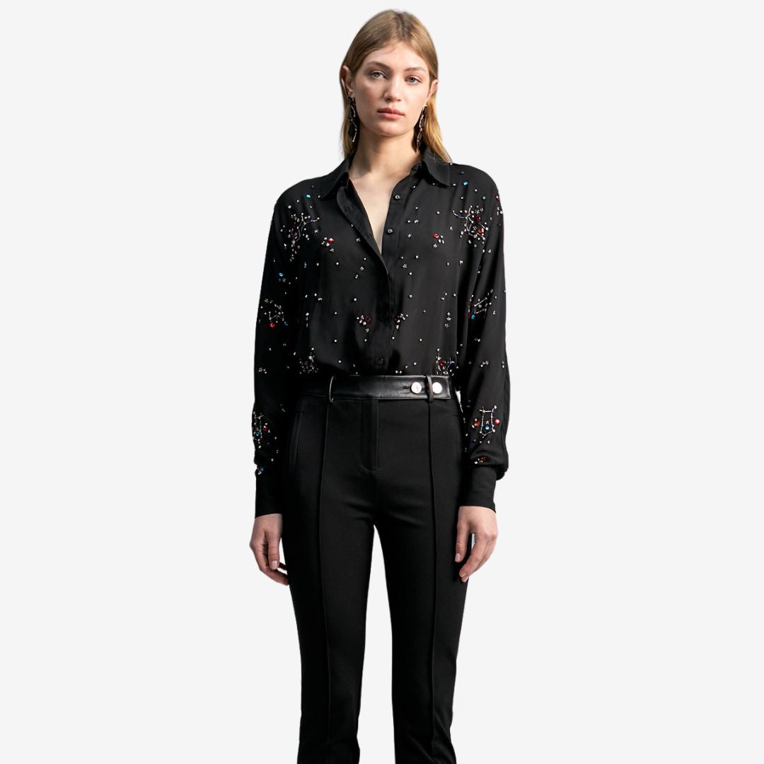 Lola Casademunt Women's Georgette Shirt in Black with Rhinestone