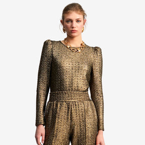 Lola Casademunt Women's Puff Sleeve Blouse in Gold