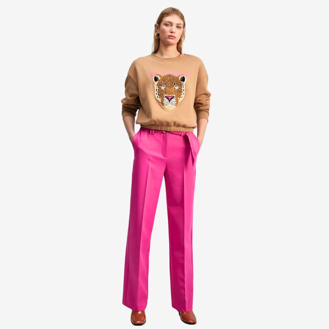 Lola Casademunt Women's Wide-Leg Trousers with Belt in Fuchsia