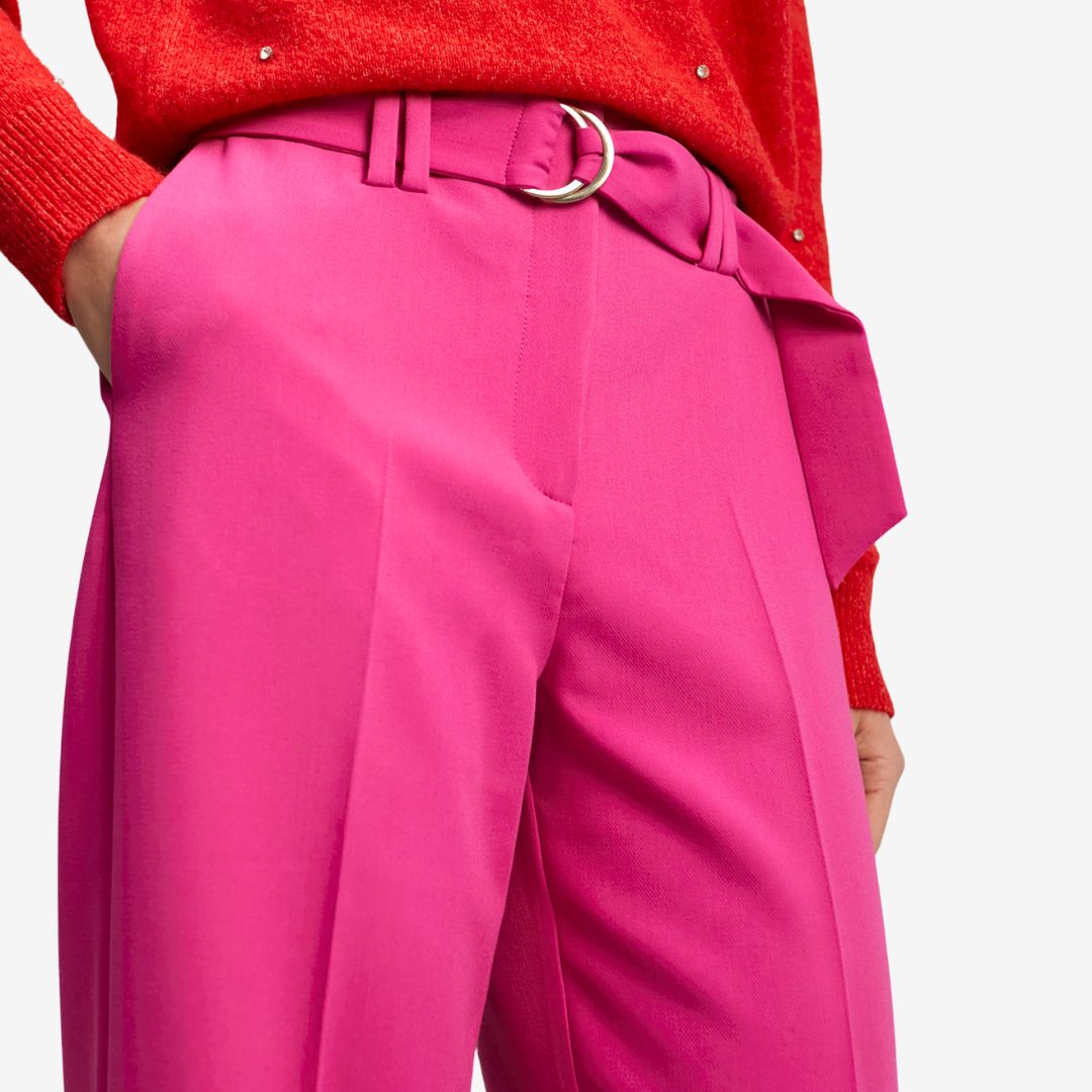 Lola Casademunt Women's Wide-Leg Trousers with Belt in Fuchsia