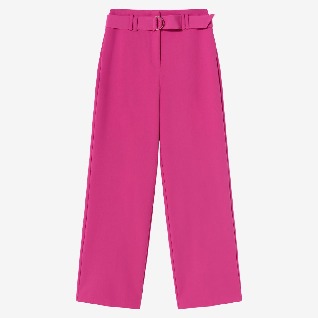 Lola Casademunt Women's Wide-Leg Trousers with Belt in Fuchsia