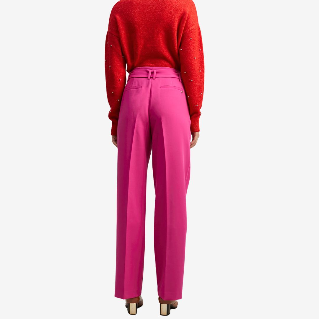 Lola Casademunt Women's Wide-Leg Trousers with Belt in Fuchsia