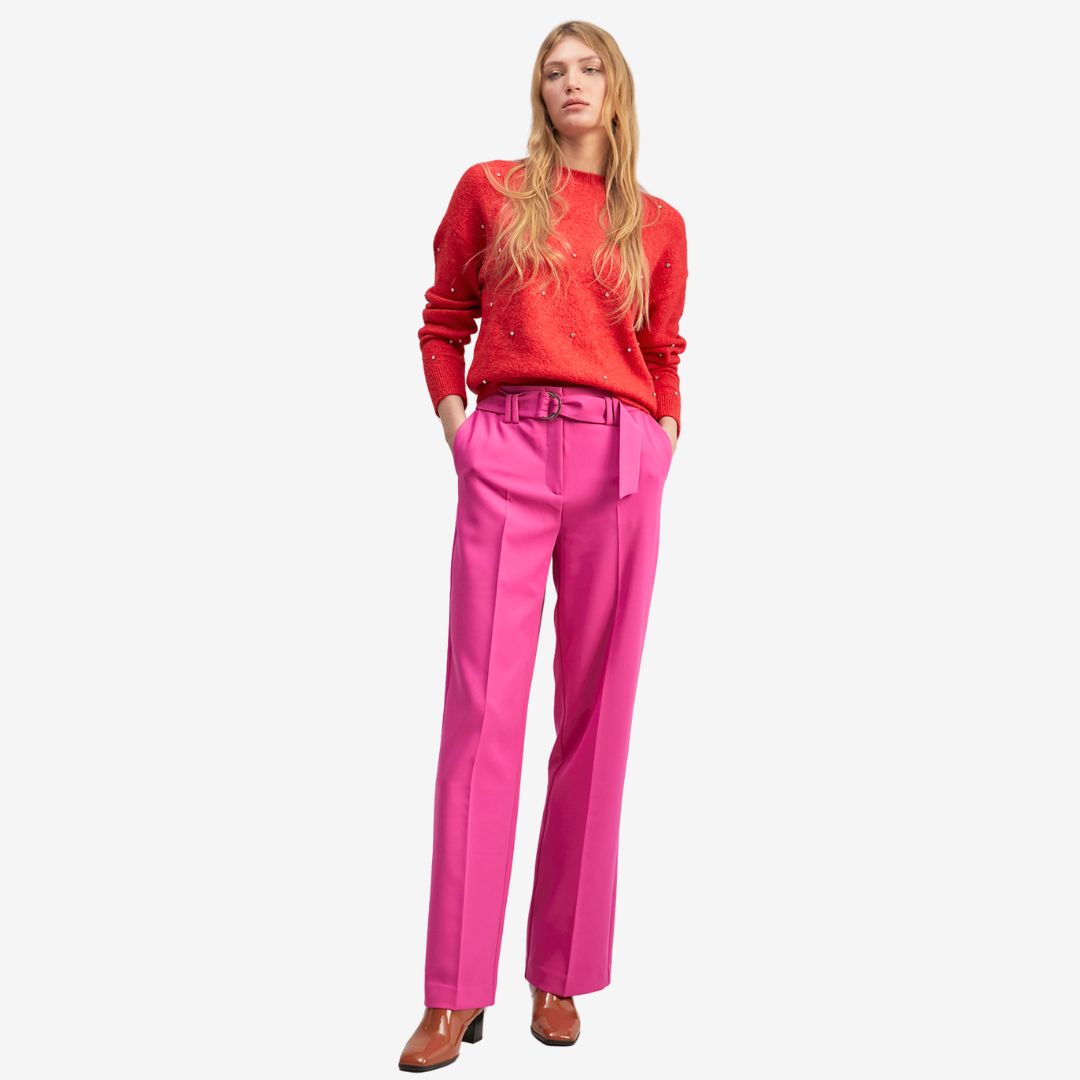 Lola Casademunt Women's Wide-Leg Trousers with Belt in Fuchsia