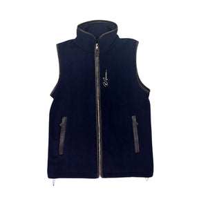 PC Racewear Unisex Paddock Fleece Gilet in Navy with Faux Leather Trim