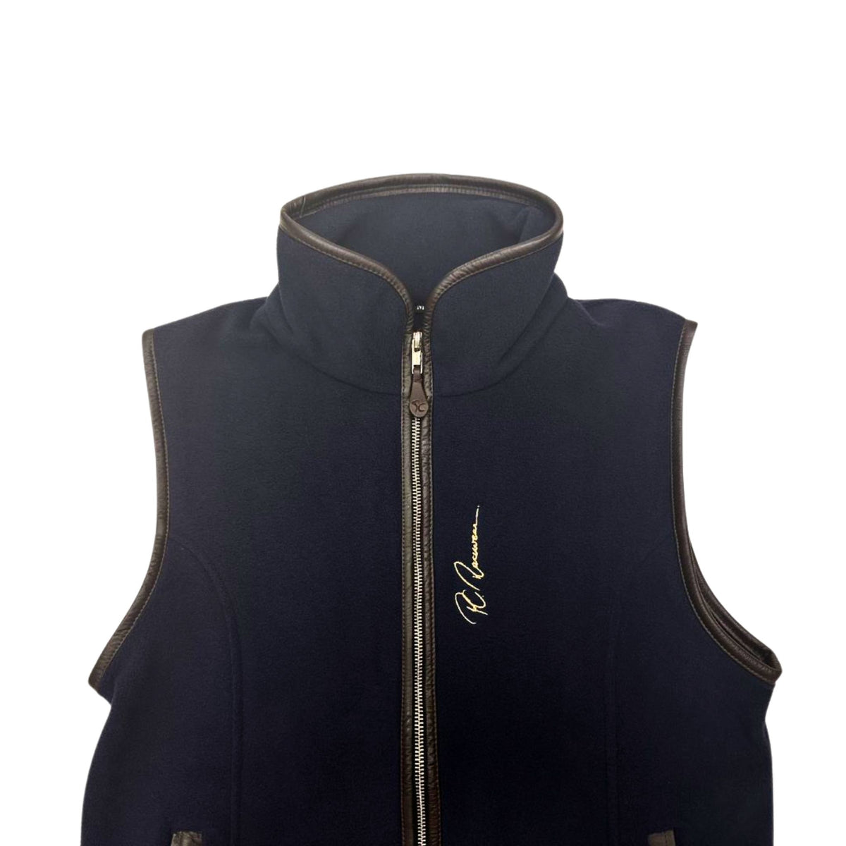 PC Racewear Unisex Paddock Fleece Gilet in Navy with Faux Leather Trim