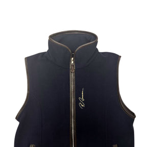 PC Racewear Unisex Paddock Fleece Gilet in Navy with Faux Leather Trim