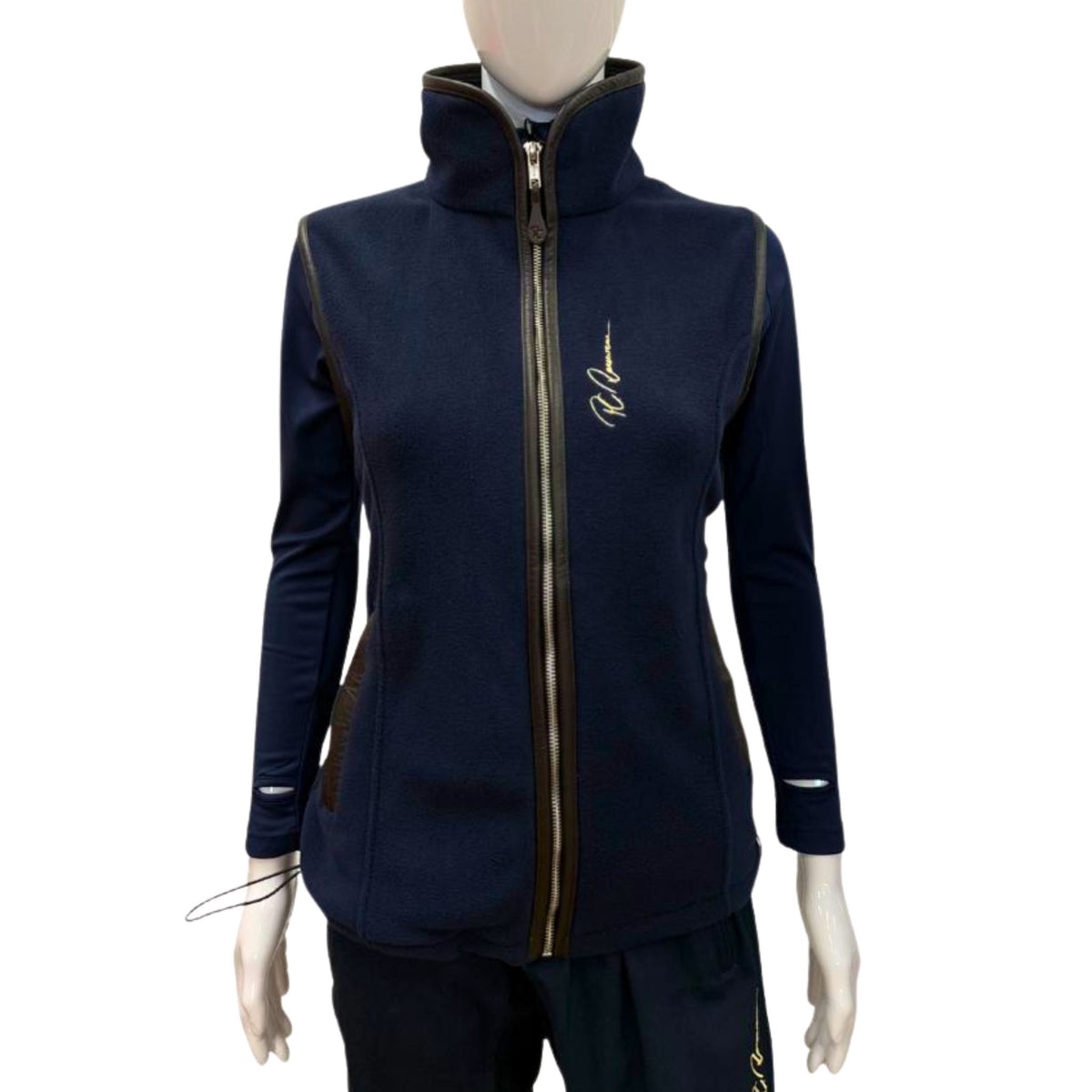 PC Racewear Unisex Paddock Fleece Gilet in Navy with Faux Leather Trim