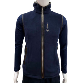 PC Racewear Unisex Paddock Fleece Gilet in Navy with Faux Leather Trim