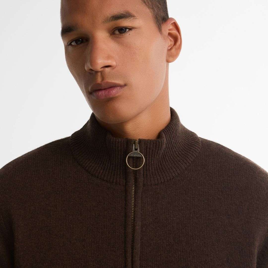 Barbour Men's Holden Half Zip Knit Jumper in Dark Oak