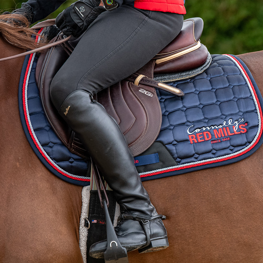 Red Mills & Dapple Saddle Pad in Navy with Red Piping
