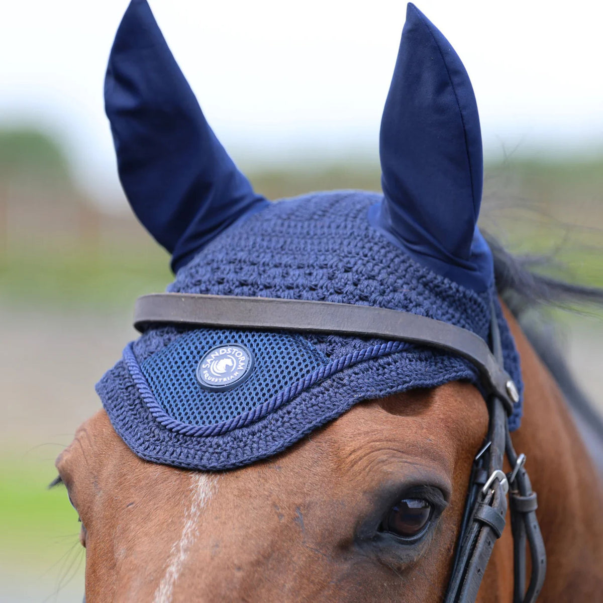SandStorm Horse Mesh Ear Veil in Navy