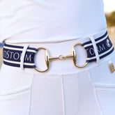 SandStorm Women's Gold Snaffle Belt in Navy with Logo Print